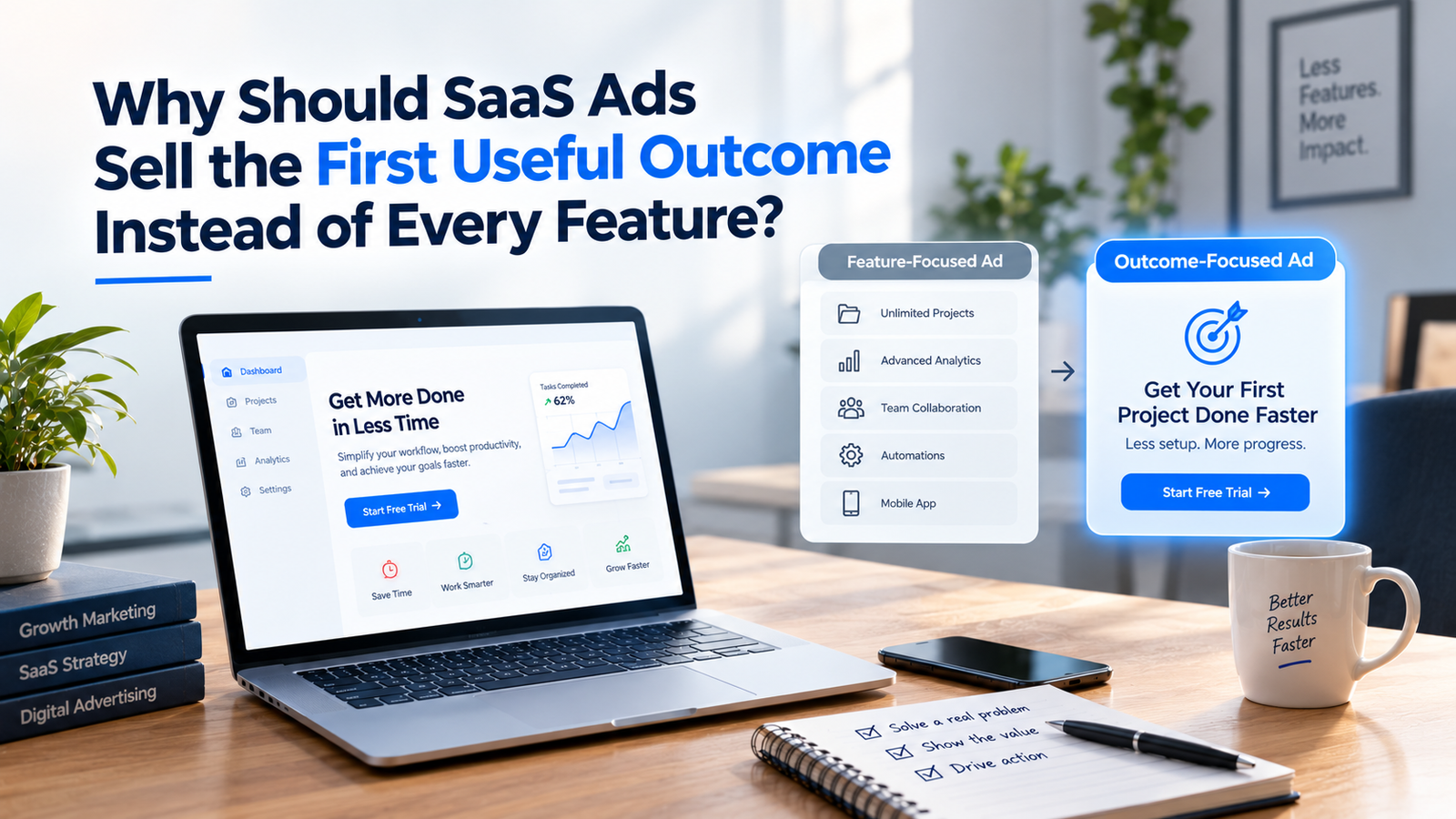 Why Should SaaS Ads Sell the First Useful Outcome Instead of Every Feature?